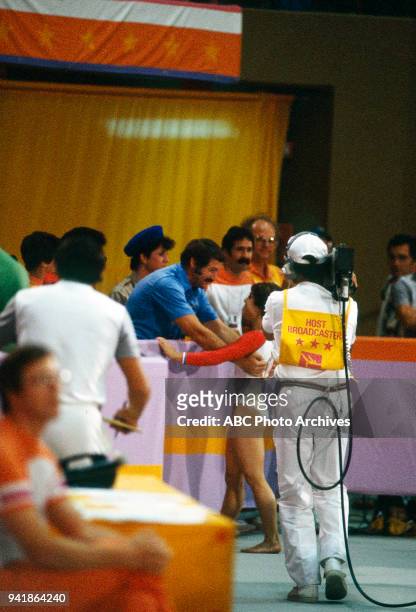 Los Angeles, CA Mary Lou Retton at Women's gymnastics competition, at the 1984 Summer Olympics, August 1984.