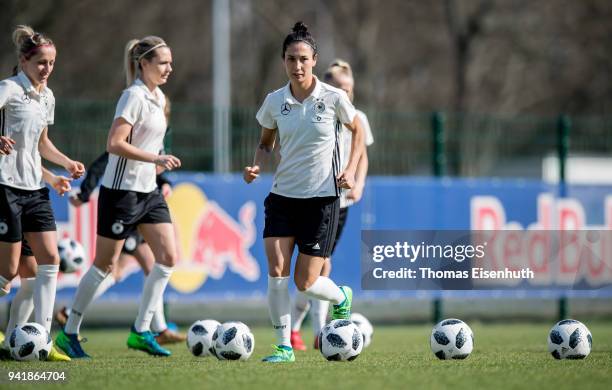 Sara Daebritz of Germany in action during the Germany women's training session at Red Bull Akademie on April 4, 2018 in Leipzig, Germany.