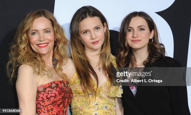 Actress Leslie Mann with daughters Iris Apatow and Maude Apatow arrive for the Premiere Of Universal Pictures' "Blockers" held at Regency Village...