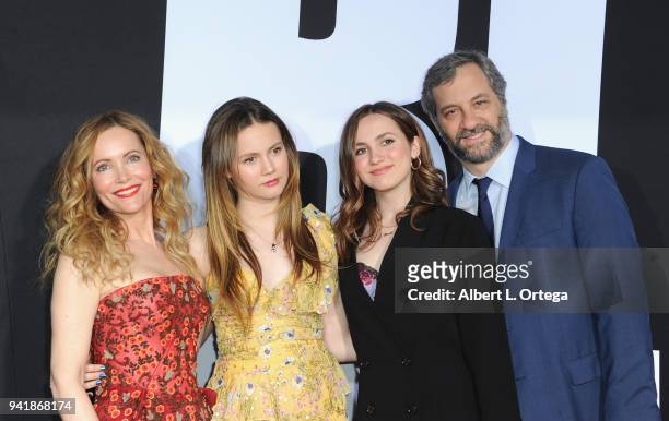 Actress Leslie Mann, Iris Apatow, Maude Apatow and producer Judd Apatow arrive for the Premiere Of Universal Pictures' "Blockers" held at Regency...