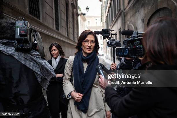 Mariastella Gelmini, of Forza Italia political party, arrives at Palazzo Grazioli for a meeting of Forza Italia during the first day of consultations...