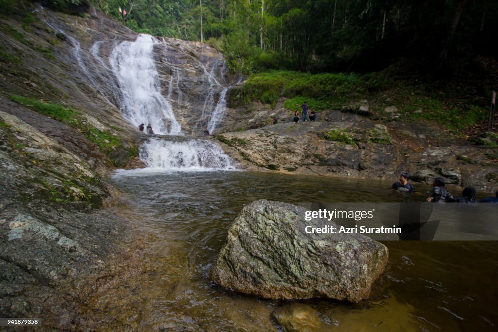 Lata Iskandar waterfall, located along a trunk road from Tapah to Cameron Highland.