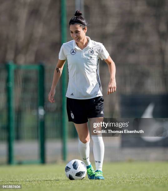 Sara Daebritz of Germany in action during the Germany women's training session at Red Bull Akademie on April 4, 2018 in Leipzig, Germany.