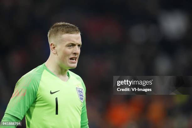 Goalkeeper Jorden Pickford of England during the International friendly match match between The Netherlands and England at the Amsterdam Arena on...