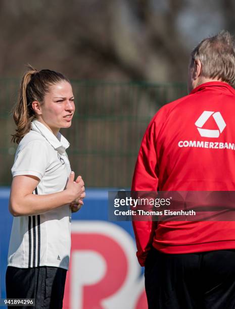 Melanie Leupolz of Germany during the Germany women's training session at Red Bull Akademie on April 4, 2018 in Leipzig, Germany.