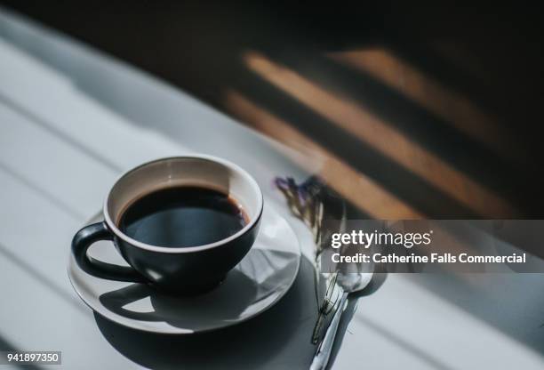 cup of coffee - カフェ　テーブル　無人 ストックフォトと画像