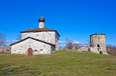 Old Orthodox church with tower in Pskov, Russia