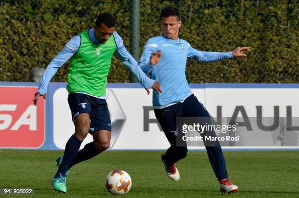 Luis Nani and Luiz Felipe Ramos of SS Lazio during the SS Lazio training session on April 4, 2018 in Rome, Italy.