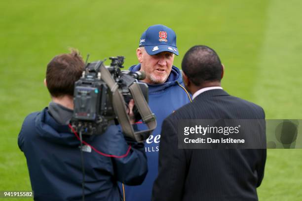Anthony McGrath, Head Coach of Essex County Cricket Club speaks with members of the media during the Essex CCC Photocall at Cloudfm County Ground on...