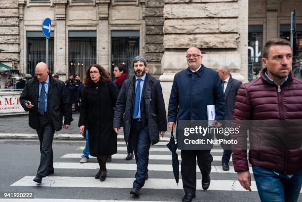 President of the Italian Chamber of Deputies and Five Star Movement member Roberto Fico walks from Quirinal Palace, residence of the President of the...