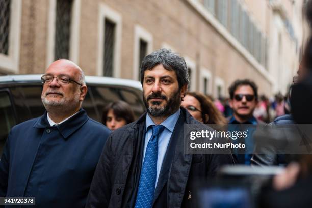 President of the Italian Chamber of Deputies and Five Star Movement member Roberto Fico walks from Quirinal Palace, residence of the President of the...