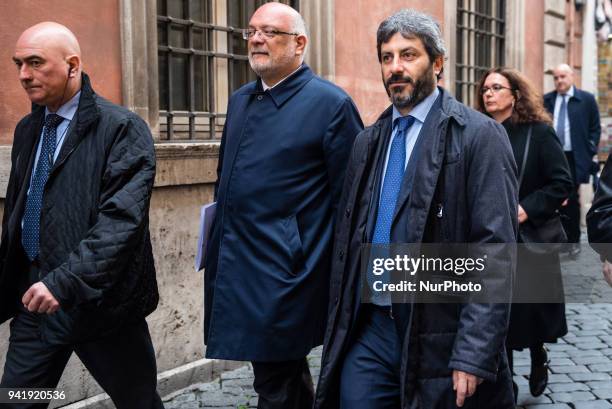 President of the Italian Chamber of Deputies and Five Star Movement member Roberto Fico walks from Quirinal Palace, residence of the President of the...