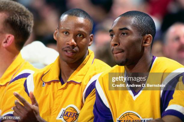 Kobe Bryant and Byron Scott of the Los Angeles Lakers during the game against the Minnesota Timberwolves at the Great Western Forum on February...