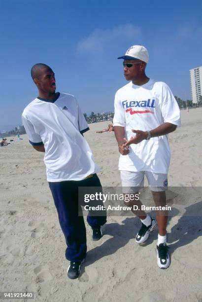 Byron Scott and Kobe Bryant behind the scenes of the Los Angeles Lakers story on April 16,1997 in Los Angeles, California. NOTE TO USER: User...