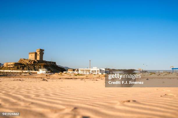 tarifa, beach of los lances - costa de la luz stock-fotos und bilder