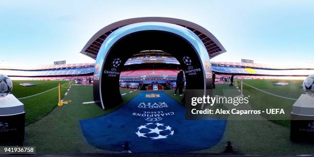 View of the Camp Nou stadium ahead of the UEFA Champions League Quarter Final Leg One match between FC Barcelona and AS Roma at Camp Nou on April 4,...