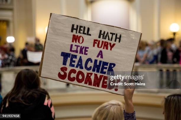 Teachers, school workers, students, and supporters rallied for the third straight day of an education walkout at the Oklahoma Capitol building on...