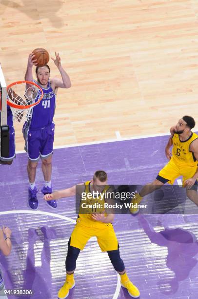 Kosta Koufos of the Sacramento Kings rebounds against the Indiana Pacers on March 29, 2018 at Golden 1 Center in Sacramento, California. NOTE TO...