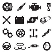 Car Parts Icons. Black Flat Design. Vector Illustration.