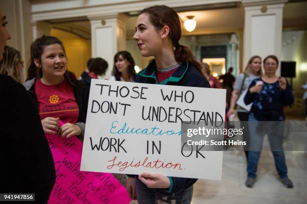 Norman North High School Senior Sydney Swearingen joined a rally at the Oklahoma state Capitol building during the third day of a statewide education...