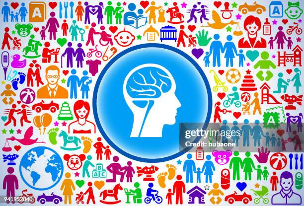 brain scan family and parenthood vector icon pattern - face scan stock illustrations