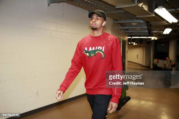 Jeremy Lamb of the Charlotte Hornets arrives to the arena prior to the game against the Chicago Bulls on April 3, 2018 at the United Center in...