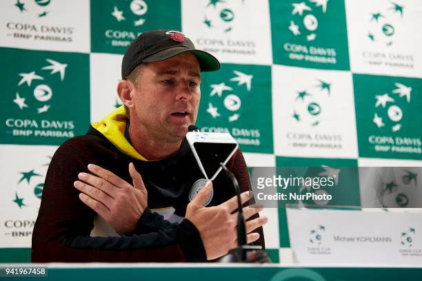 Michael Kohlmann Captain of Germany attends a press conference ahead of the Davis Cup World Group Quarter Finals between Spain and Germany on April...