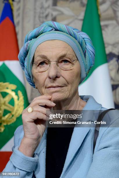 Emma Bonino at the end of the Consultations of the President of the Republic for the formation of the new Governmenton April 4, 2018 in Rome, Italy.