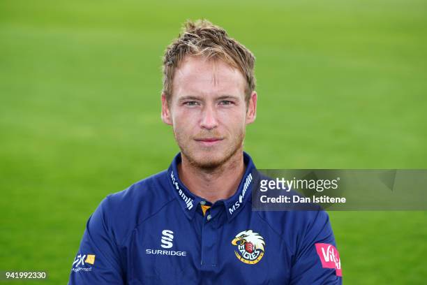Tom Westley of Essex County Cricket Club poses in the club's Twenty20 kit during the Essex CCC Photocall at Cloudfm County Ground on April 4, 2018 in...