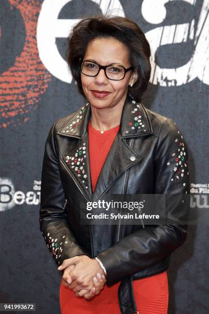 Sang Neuf" jury's member Audrey Pulvar attends opening ceremony photocall of 10th Beaune International Thriller Film Festival on April 4, 2018 in...