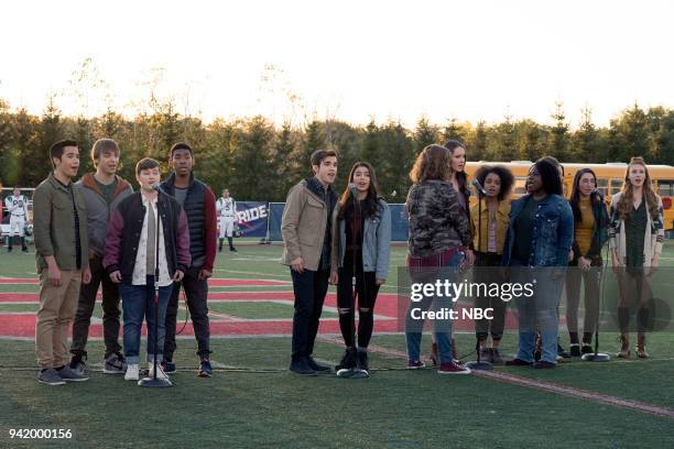 Victory Party" Episode 104 -- Pictured: Nacho Tambunting as Francis, Sean Grandillo as Jeremy, Ellie Desautels as Michael Hallowell, Sergio King as...