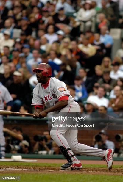 Vladimir Guerrero of the Los Angeles Angels of Anaheim and the American League All-Stars bats against the National League All Stars during the MLB...
