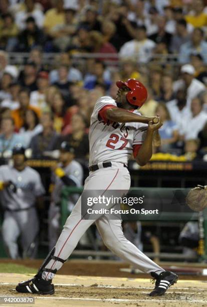 Vladimir Guerrero of the Los Angeles Angels of Anaheim and the American League All-Stars bats against the National League All Stars during the MLB...