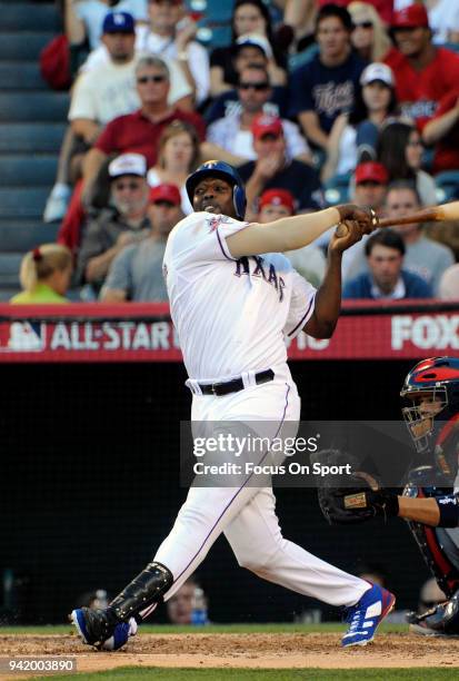 Vladimir Guerrero of the Texas Rangers and the American League All-Stars bats against the National League All Stars during the MLB All-Star Game July...