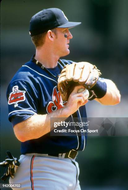 Jim Thome of the Cleveland Indians warms up prior to the start of a Major League Baseball game against the New York Yankees circa 1996 at Yankee...