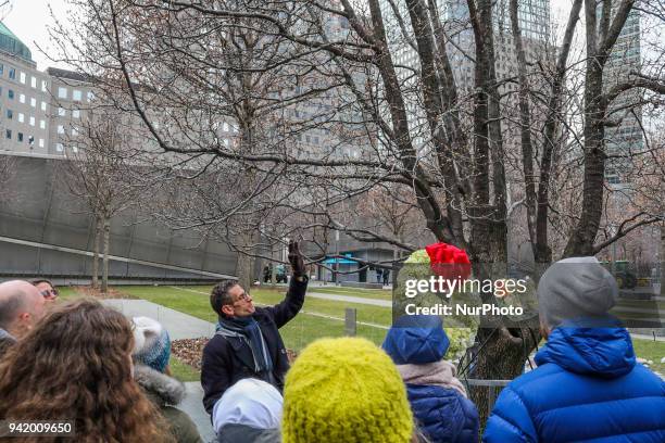 People visit The National September 11 Memorial in New York, March 13, 2018. The National September 11 Memorial & Museum is a memorial and museum...