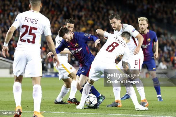 Bruno Peres of AS Roma, Alessandro Florenzi of AS Roma, Lionel Messi of FC Barcelona, Diego Perotti of AS Roma, Kevin Strootman of AS Roma, Ivan...