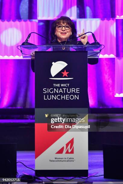 Of Programming and HR at Mediacom Italia Commisso Weinand speaks onstage at the WICT Signature Luncheon 2018 at New York Hilton Midtown on April 4,...