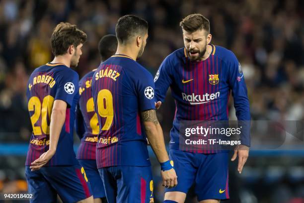 Players of Barcelona celebrates his team`s first goal during the UEFA Champions League Quarter-Final first leg match between FC Barcelona and AS Roma...