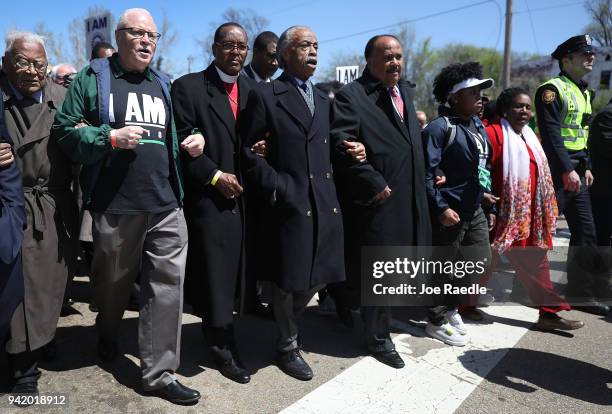 Rev. Al Sharpton , Bishop Charles Blake and Martin Luther King III lead a march on the anniversary of the assassination of Martin Luther King, Jr....