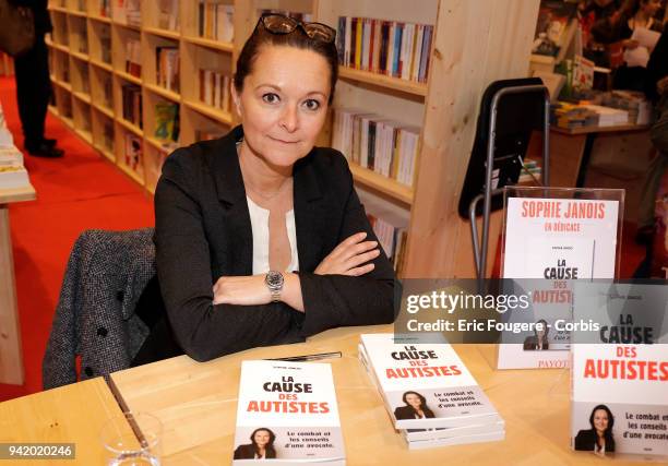 Lawyer and Writer Sophie Janois poses during Paris Book Fair 2018 at Parc Des Expositions Porte de Versailles, France on .