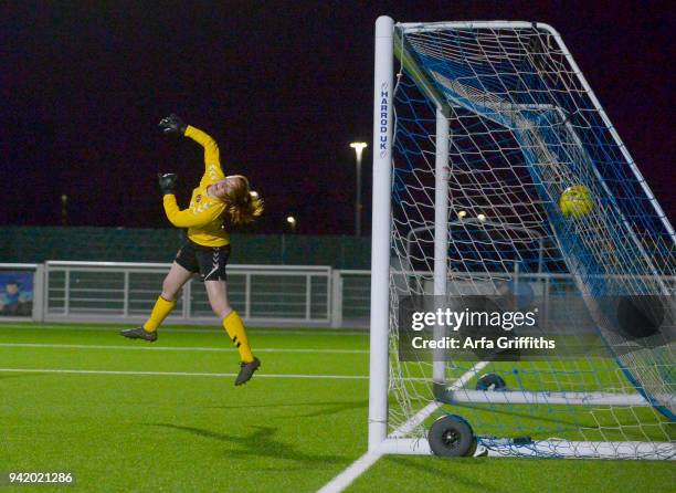 Hannah Gardner of Charlton Athletic Ladies is beaten by a free kick from Molly Clark of West Ham United Ladies during the Isthmian League Cup Final...