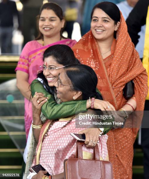 Member of Parliament Riti Pathak, Anu Bala, and other's during the Parliament Budget Session on April 4, 2018 in New Delhi, India. Both the houses of...