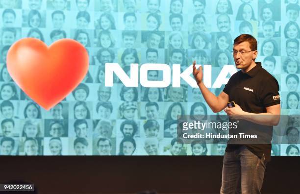 Global chief marketing officer Pekka Rantala during the launch of three new Nokia smartphones, Nokia 6 , Nokia 7 Plus and Nokia 8 Sirocco in Aerocity...