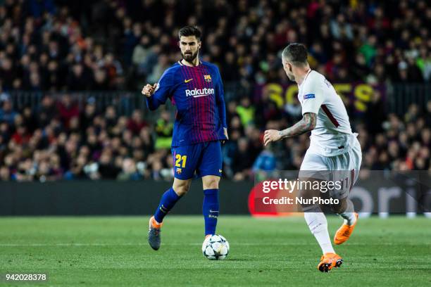 Andre Gomes from Portugal of FC Barcelona during the Quarter-finals 1st leg between FC Barcelona v A.S. Roma at Camp Nou Stadium on 04 of April of...