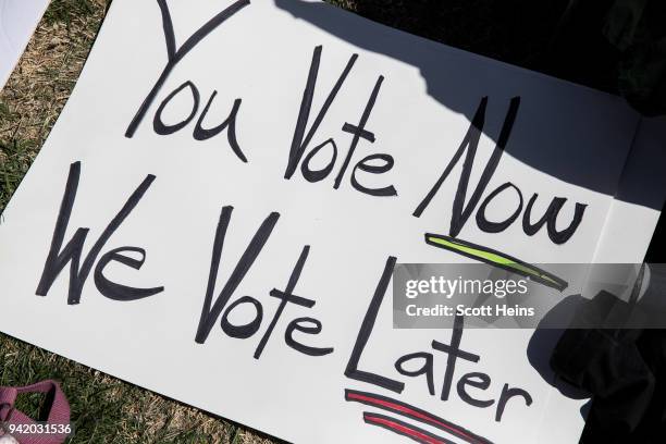 Sign left on the grounds of the state Capitol promises electoral repercussions following the Oklahoma teachers walkout on April 4, 2018 in Oklahoma...