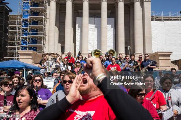 Putnam City West band director Edward Hudson leads the The Oklahoma Teacher Walkout Band, an improvised group of music teachers from across the...