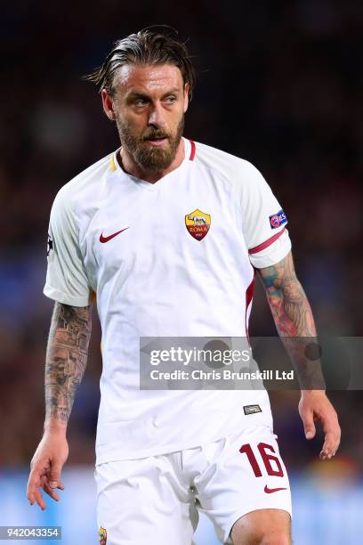 Daniele De Rossi of AS Roma looks on during the UEFA Champions League Quarter Final, first leg match between FC Barcelona and AS Roma at Camp Nou on...