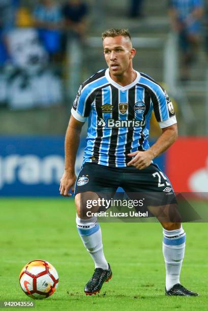 April 04: Arthur of Gremio during the match between Gremio and Monagas, part of Copa Libertadores 2018, at Arena do Gremio on April 04 in Porto...