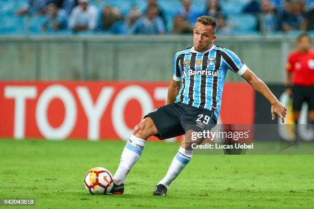 April 04: Arthur of Gremio during the match between Gremio and Monagas, part of Copa Libertadores 2018, at Arena do Gremio on April 04 in Porto...